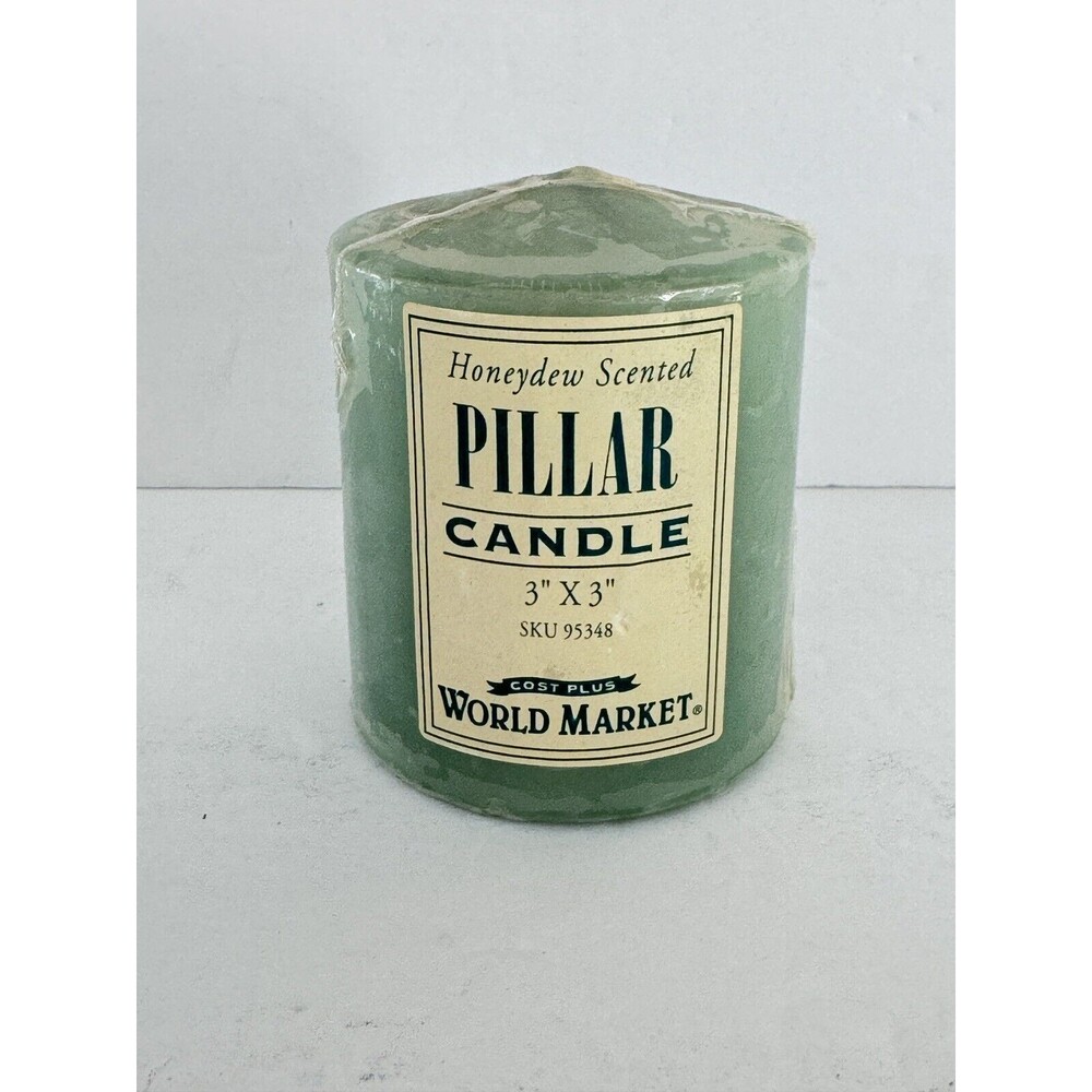Cost Plus World Market Pillar Candle Honeydew Scented 3”x3” Green NEW
